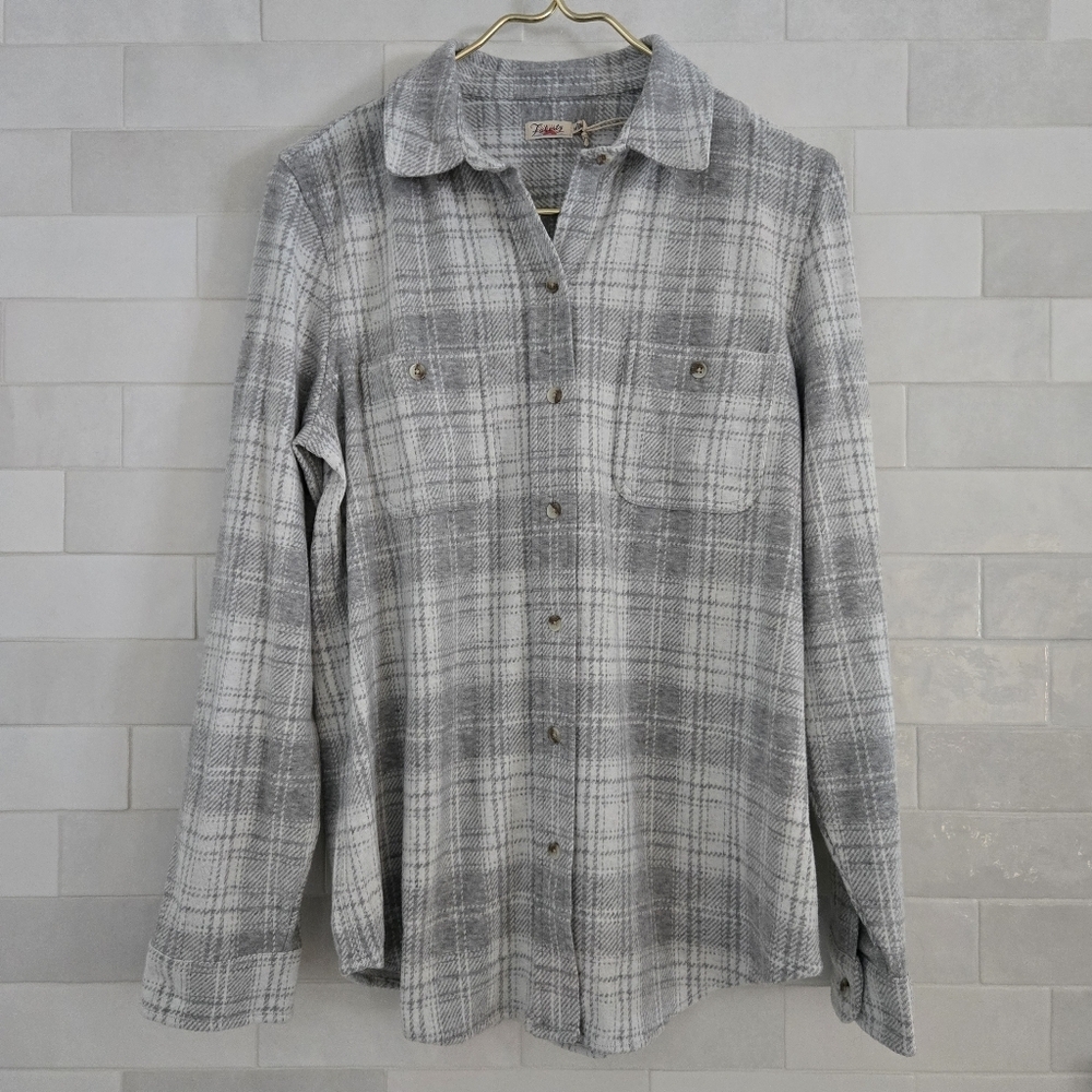 NEW Faherty Legend Sweater Shirt Button-Up Winter Clouds Plaid Gray Cream Med - Picture 2 of 13